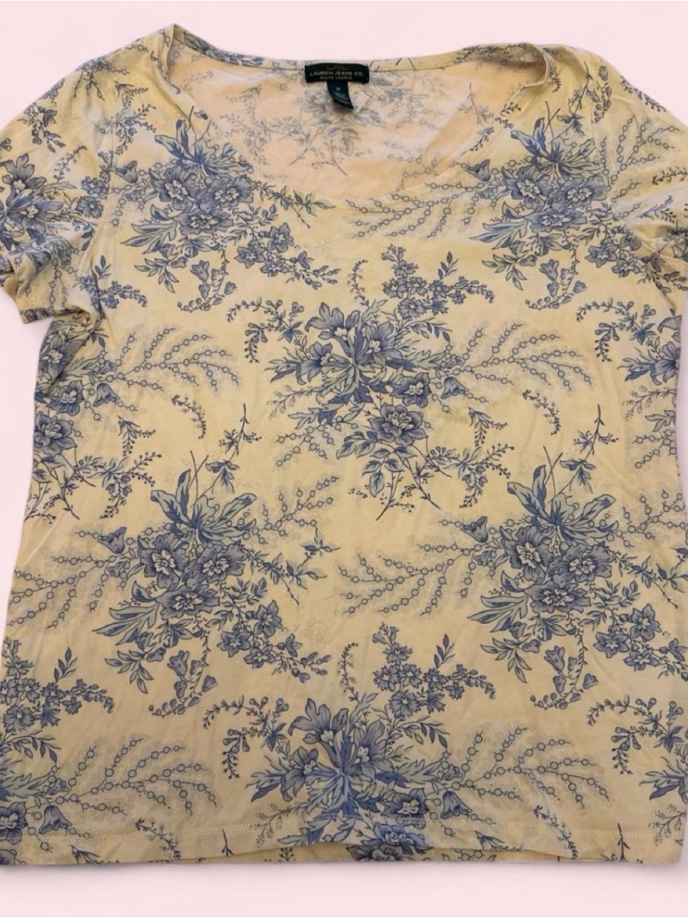 Vintage Lauren Ralph Lauren Cream Floral Short-Sleeve Tee